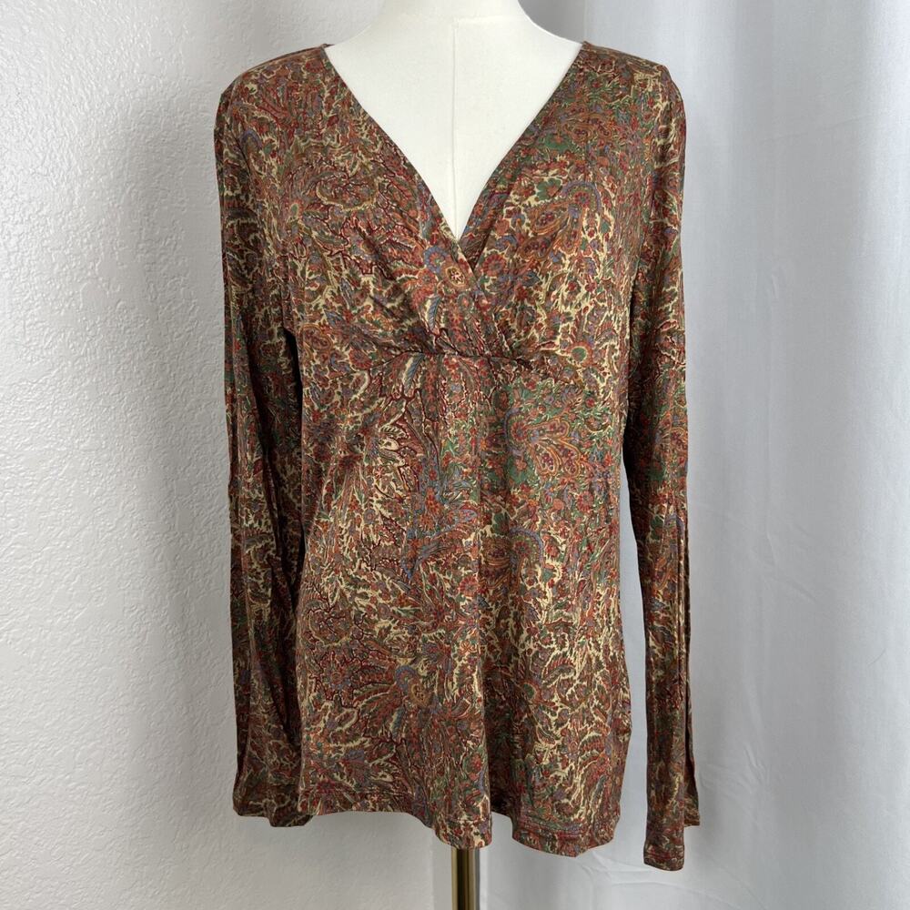 VTG Chaps Top Womens‎ XL Paisley Babydoll Stretch Boho Retro 70s Whimsigoth Y2K